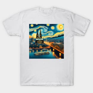 Cologne, Germany, in the style of Vincent van Gogh's Starry Night T-Shirt